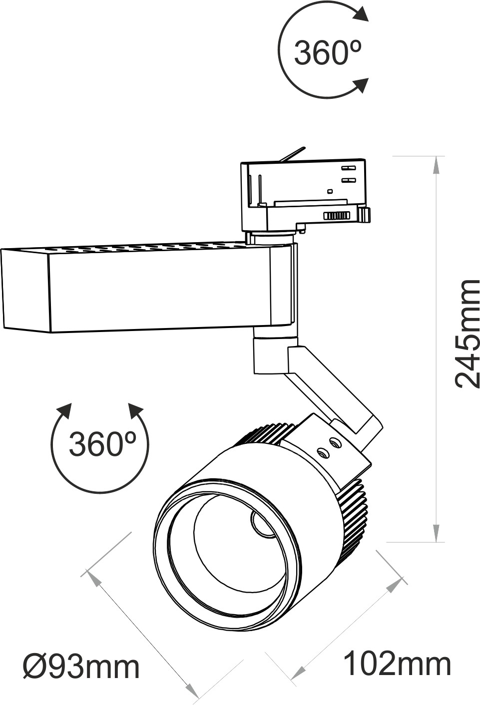 Foco carril PRO 17W 110-240V 20º LED BRIDGELUX de Beneito Faure