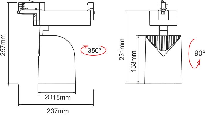 POX 42W 220V 38º LED proyector para carril de Beneito Faure